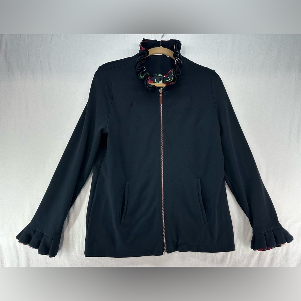 Soft Surroundings Philomena Ruffle Jacket Black Floral Lining Women's Size M